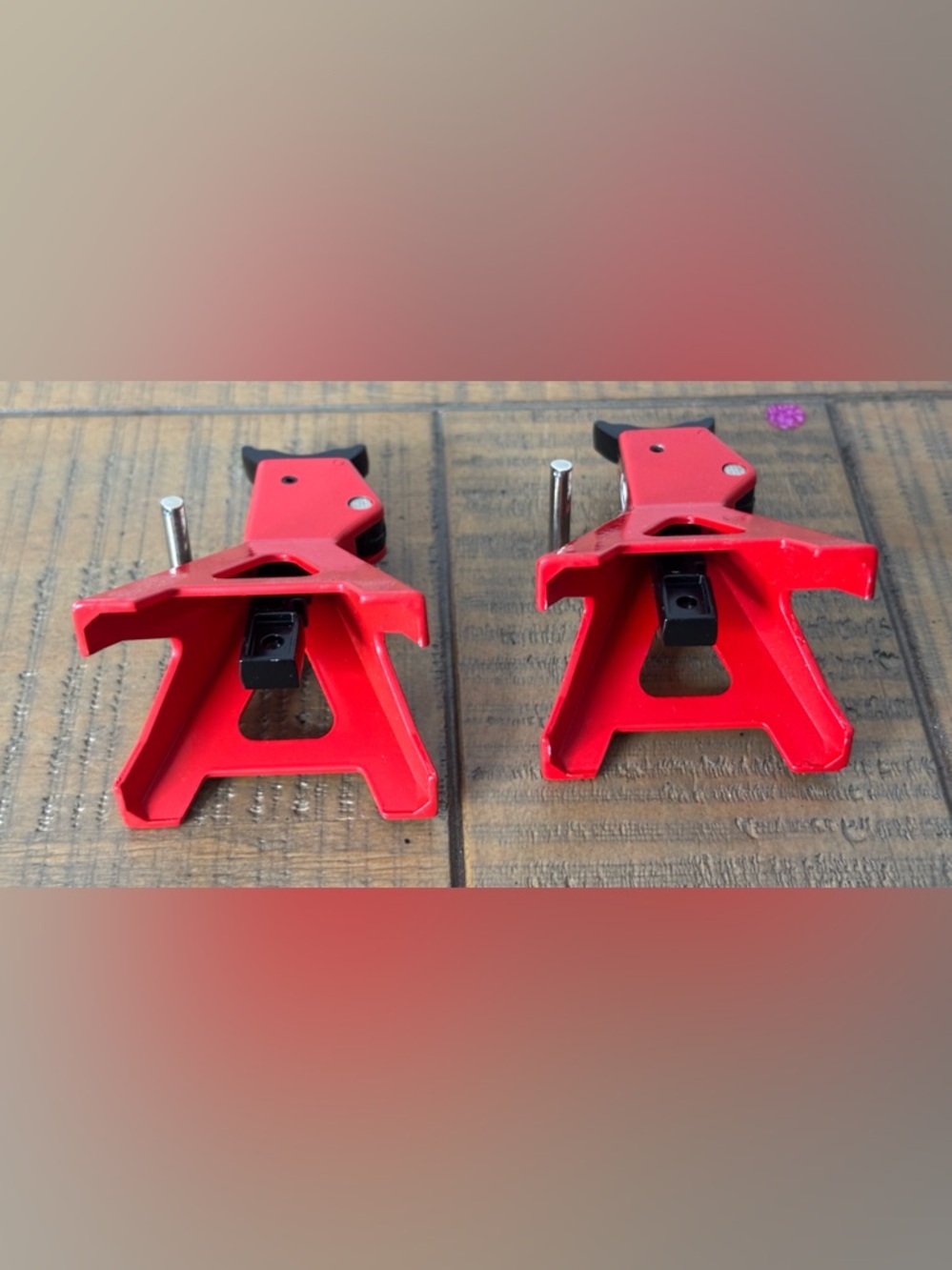 Set of 2 Red 1/10 Scale RC Truck Jack Stands - 6 Ton Style Realistic Props - Picture 8 of 10